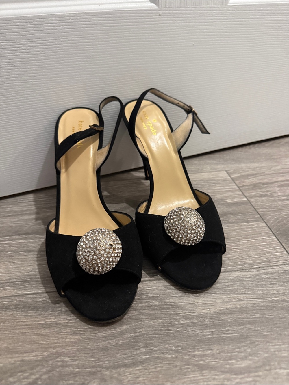 Kate Spade Black Crystal-Embellished Slingback Heels Size 10 - Picture 3 of 6